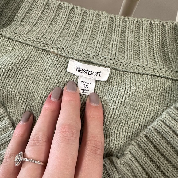 Westport Womens Plus Size Sage Green Colored V-Neck Sweater Size 3XL - Picture 3 of 5